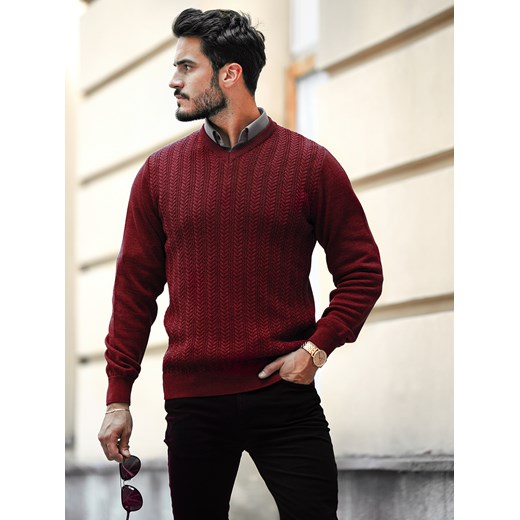 Sweter męski - wełna merino - Fabiano - bordo - M ze sklepu Swetry Lasota w kategorii Swetry męskie - zdjęcie 166271703