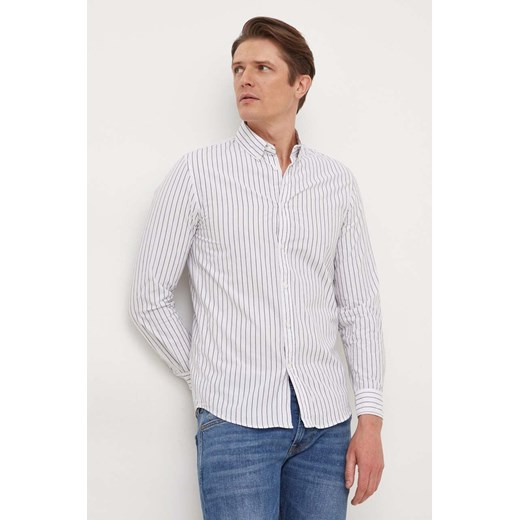 Pepe Jeans koszula bawełniana męska kolor biały regular z kołnierzykiem button-down ze sklepu ANSWEAR.com w kategorii Koszule męskie - zdjęcie 166272154