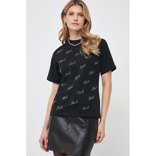 Karl Lagerfeld t-shirt bawełniany damski kolor czarny ze sklepu ANSWEAR.com w kategorii Bluzki damskie - zdjęcie 166272484