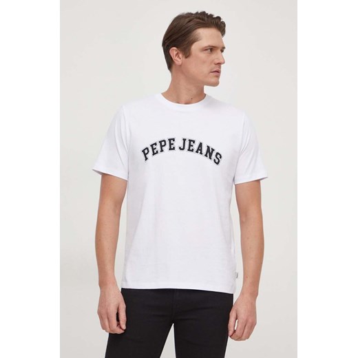 Pepe Jeans t-shirt bawełniany męski kolor biały z nadrukiem ze sklepu ANSWEAR.com w kategorii T-shirty męskie - zdjęcie 166272591