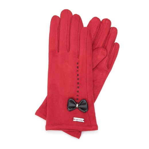 Damskie rękawiczki z ozdobnym obszyciem i kokardą czerwone ze sklepu WITTCHEN w kategorii Rękawiczki damskie - zdjęcie 166277571