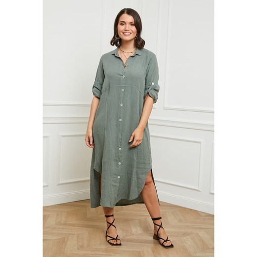 Curvy Lady Lniana sukienka w kolorze khaki ze sklepu Limango Polska w kategorii Sukienki - zdjęcie 166277621