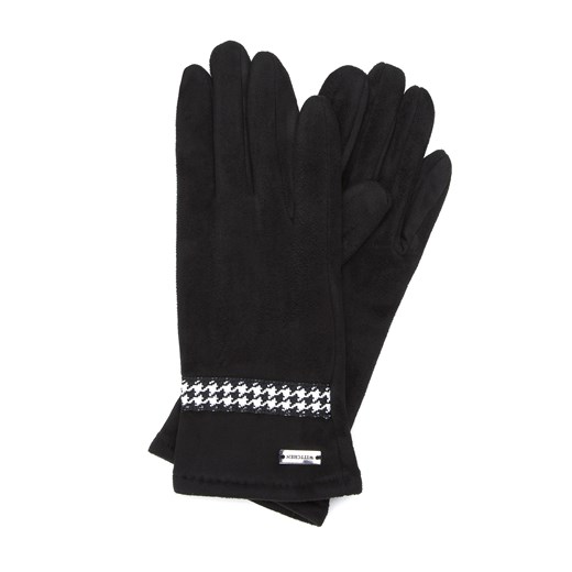 Damskie rękawiczki z wykończeniem w pepitkę czarne ze sklepu WITTCHEN w kategorii Rękawiczki damskie - zdjęcie 166278703