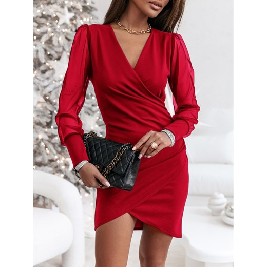 Sukienka mini z tiulowymi rękawami - SAYNA - czerwona ze sklepu magmac.pl w kategorii Sukienki - zdjęcie 166279184