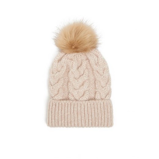 Cropp - Beżowa czapka z pomponem - beżowy ze sklepu Cropp w kategorii Czapki zimowe damskie - zdjęcie 166279910