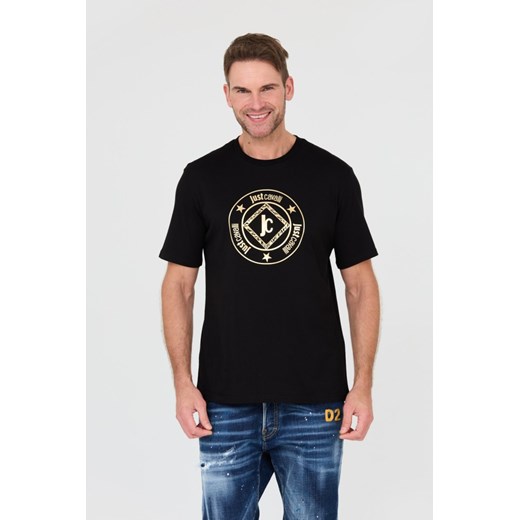 JUST CAVALLI Czarny t-shirt Fiche Gold, Wybierz rozmiar XL ze sklepu outfit.pl w kategorii T-shirty męskie - zdjęcie 166279922