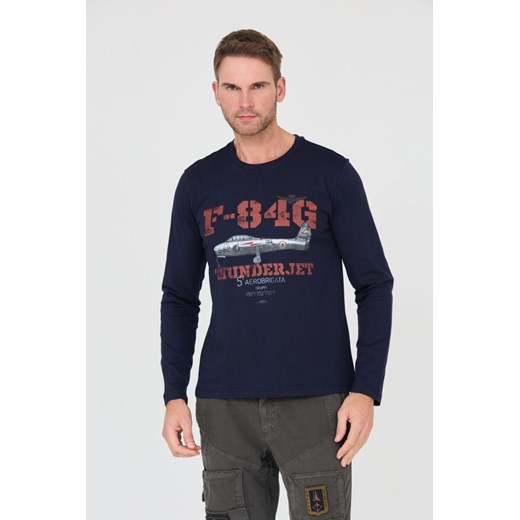AERONAUTICA MILITARE Granatowy longsleeve F-84G Thunderjet, Rozmiar XXL ze sklepu outfit.pl w kategorii T-shirty męskie - zdjęcie 166281952