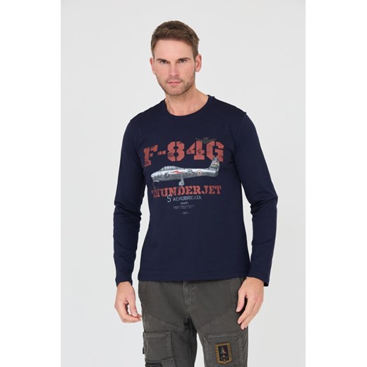 AERONAUTICA MILITARE Granatowy longsleeve F-84G Thunderjet, Wybierz rozmiar XXL ze sklepu outfit.pl w kategorii T-shirty męskie - zdjęcie 166281952