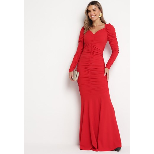 Czerwona Sukienka Maxi z Marszczeniem Marabela ze sklepu Born2be Odzież w kategorii Sukienki - zdjęcie 166282013