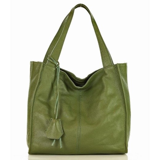 Modna torebka damska skórzany shopper bag - MARCO MAZZINI Portofino Max zielony khaki ze sklepu Verostilo w kategorii Torby Shopper bag - zdjęcie 166284961