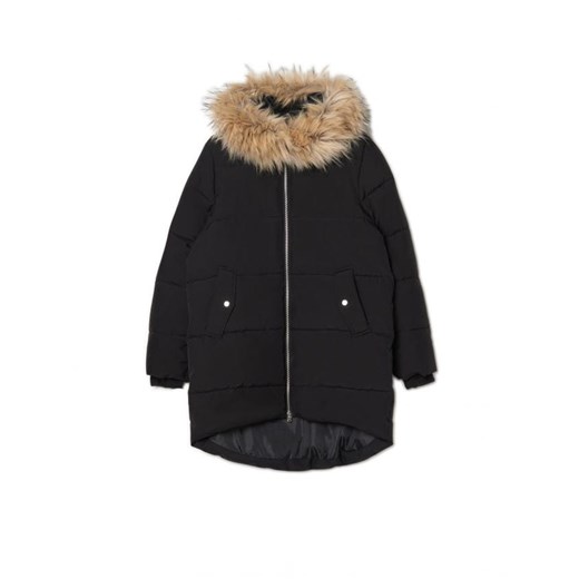 Cropp - Czarny pikowany płaszcz z kapturem - czarny ze sklepu Cropp w kategorii Płaszcze damskie - zdjęcie 166285490