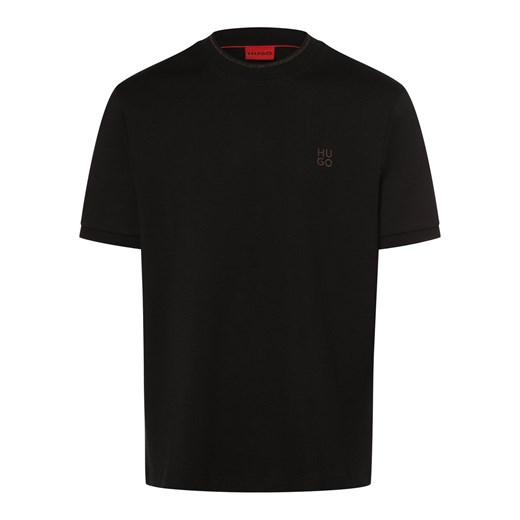 HUGO T-shirt męski Mężczyźni Bawełna czarny jednolity ze sklepu vangraaf w kategorii T-shirty męskie - zdjęcie 166285833