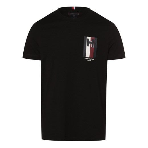 Tommy Hilfiger T-shirt męski Mężczyźni Bawełna czarny jednolity ze sklepu vangraaf w kategorii T-shirty męskie - zdjęcie 166285883