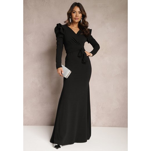 Czarna Sukienka Maxi z Falbankami i Wiązanym Paskiem Botarla ze sklepu Renee odzież w kategorii Sukienki - zdjęcie 166286371