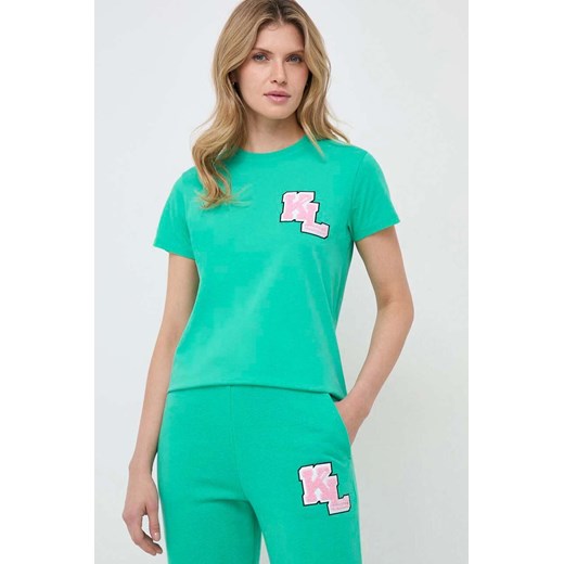 Karl Lagerfeld t-shirt bawełniany damski kolor zielony ze sklepu ANSWEAR.com w kategorii Bluzki damskie - zdjęcie 166290964
