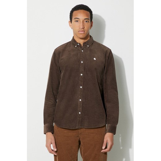 Carhartt WIP koszula sztruksowa kolor brązowy regular z kołnierzykiem button-down ze sklepu PRM w kategorii Koszule męskie - zdjęcie 166291031