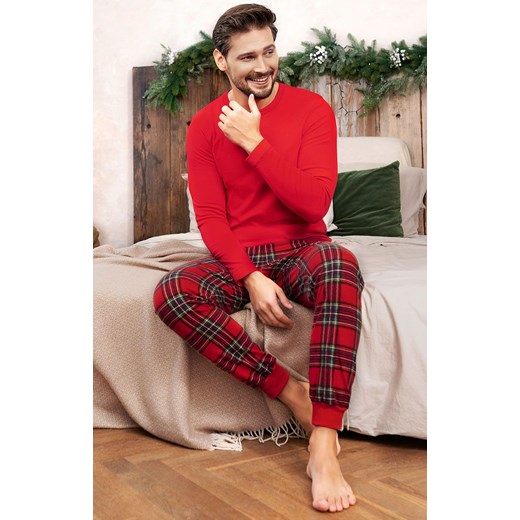 Piżama męska w kratę z długimi spodniami i długim rękawem Narwik, Kolor czerwony-kratka, Rozmiar S, Italian Fashion ze sklepu Intymna w kategorii Piżamy męskie - zdjęcie 166291053