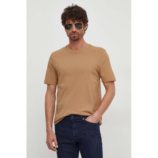 BOSS t-shirt męski kolor beżowy gładki 50452680 ze sklepu ANSWEAR.com w kategorii T-shirty męskie - zdjęcie 166294621