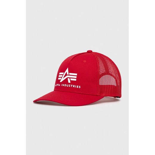 Alpha Industries czapka bawełniana kolor czerwony z nadrukiem Alpha Industries One Size wyprzedaż PRM
