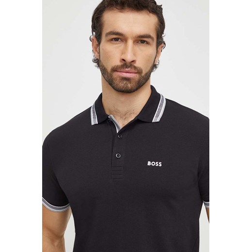 Boss Green polo bawełniane kolor czarny gładki ze sklepu ANSWEAR.com w kategorii T-shirty męskie - zdjęcie 166313932