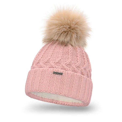 PaMaMi Zimowa czapka damska z pomponem - Różowa ze sklepu JK-Collection w kategorii Czapki zimowe damskie - zdjęcie 166321424