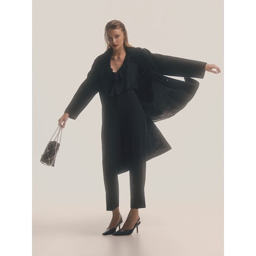 Reserved - Dwurzędowy płaszcz z wełną - czarny ze sklepu Reserved w kategorii Płaszcze damskie - zdjęcie 166323823