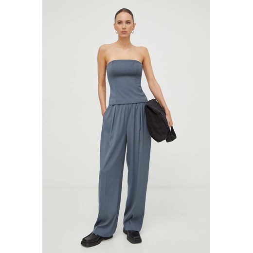 Samsoe Samsoe spodnie JULIA damskie kolor szary szerokie high waist F23100048 ze sklepu PRM w kategorii Spodnie damskie - zdjęcie 166327583