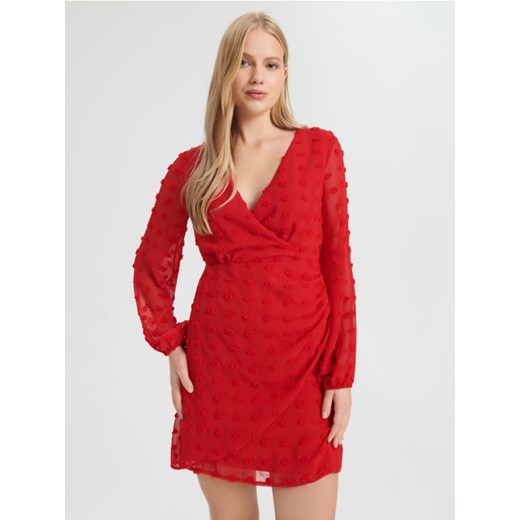 Sinsay - Sukienka mini z bufiastymi rękawami - czerwony ze sklepu Sinsay w kategorii Sukienki - zdjęcie 166370264