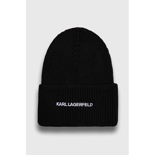 Karl Lagerfeld czapka z domieszką kaszmiru kolor czarny z cienkiej dzianiny ze sklepu ANSWEAR.com w kategorii Czapki zimowe męskie - zdjęcie 166370353