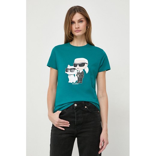 Karl Lagerfeld t-shirt bawełniany kolor zielony ze sklepu ANSWEAR.com w kategorii Bluzki damskie - zdjęcie 166374982