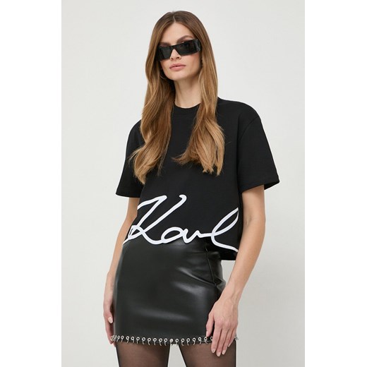 Karl Lagerfeld t-shirt bawełniany damski kolor czarny ze sklepu ANSWEAR.com w kategorii Bluzki damskie - zdjęcie 166375554