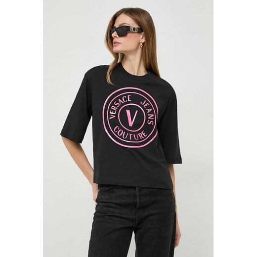 Versace Jeans Couture t-shirt bawełniany damski kolor czarny 76HAHG05 CJ00G ze sklepu ANSWEAR.com w kategorii Bluzki damskie - zdjęcie 166375604