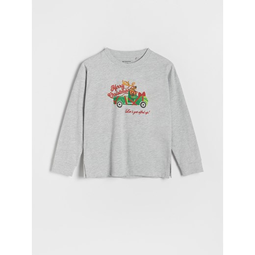 Reserved - Świąteczny longsleeve oversize - jasnoszary ze sklepu Reserved w kategorii T-shirty chłopięce - zdjęcie 166375672