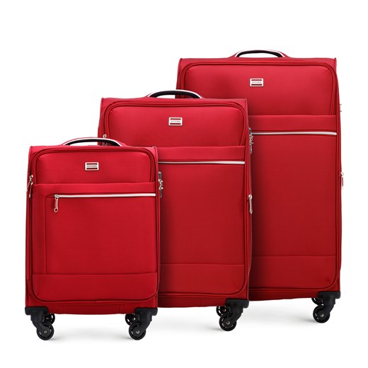 Zestaw walizek miękkich z błyszczącym suwakiem z przodu czerwony ze sklepu WITTCHEN w kategorii Walizki - zdjęcie 166375832