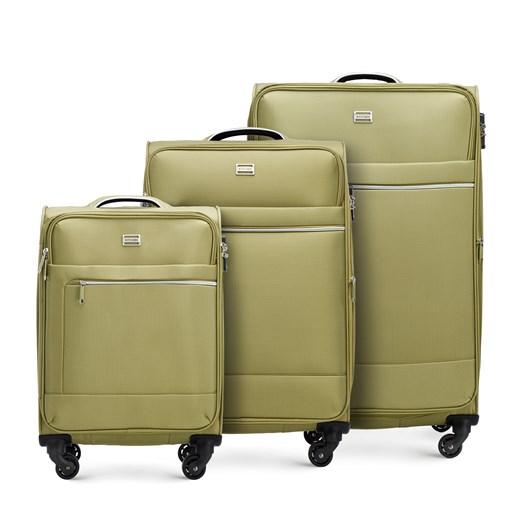 Zestaw walizek miękkich z błyszczącym suwakiem z przodu zielony ze sklepu WITTCHEN w kategorii Walizki - zdjęcie 166375833