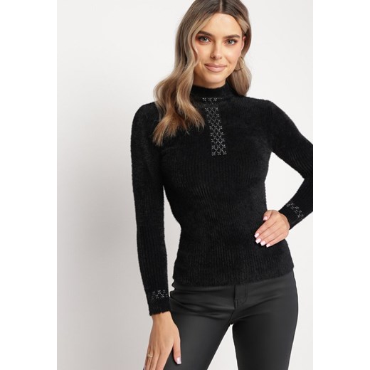 Czarny Elastyczny Sweter z Półgolfem i Wełną Innaras ze sklepu Born2be Odzież w kategorii Swetry damskie - zdjęcie 166378492