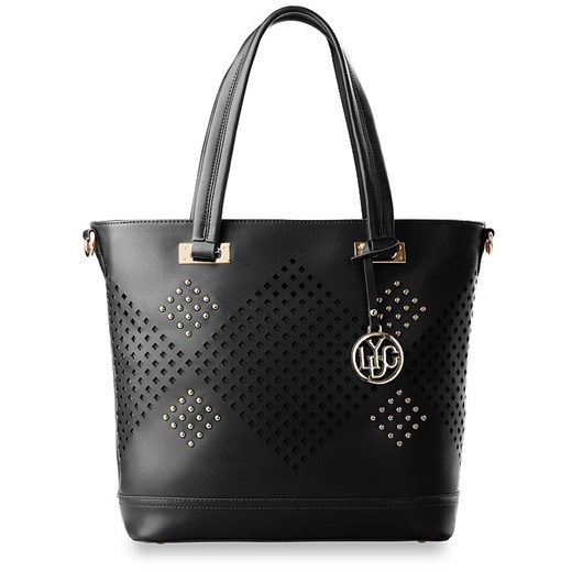 LYDC LONDON TOREBKA SHOPPER SZTYWNA AŻUROWA ĆWIEKI - CZARNA world-style-pl bialy na telefon