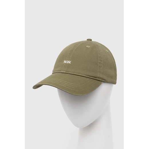 Wood Wood czapka z daszkiem bawełniana Low Profile kolor zielony gładka ze sklepu PRM w kategorii Czapki z daszkiem damskie - zdjęcie 166404762