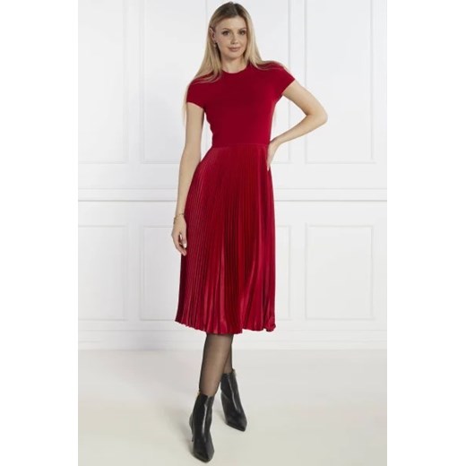 Sukienka czerwona Polo Ralph Lauren elegancka midi z krótkim rękawem 