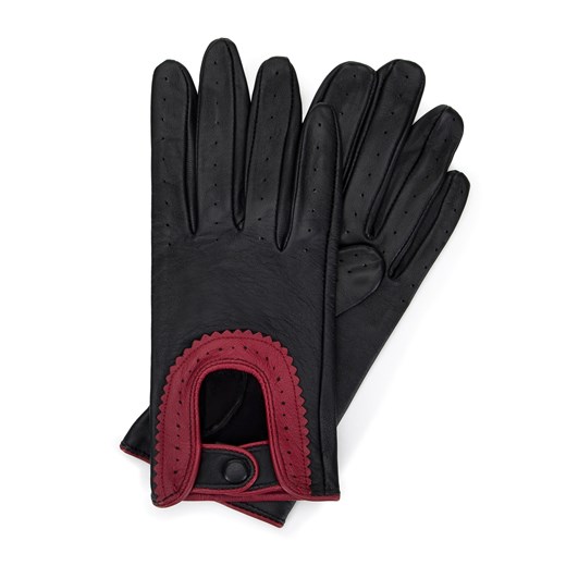 Damskie rękawiczki skórzane samochodowe z ozdobnym obszyciem czarne ze sklepu WITTCHEN w kategorii Rękawiczki damskie - zdjęcie 166419524
