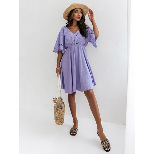 Bawełniana sukienka boho z ażurem SUNNY - liliowa Magmac one size okazja magmac.pl