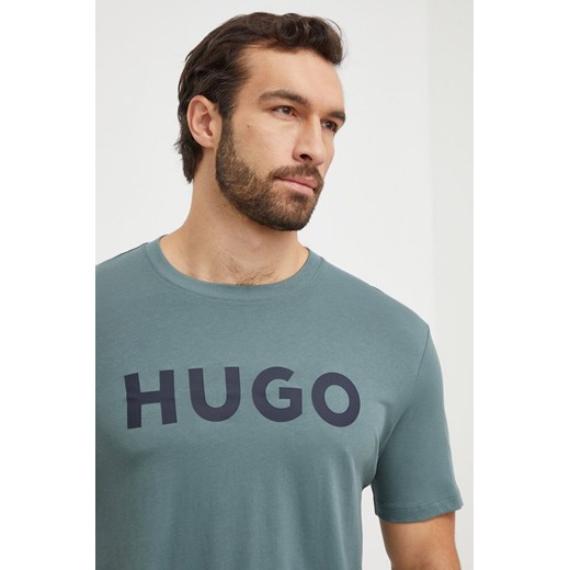 HUGO t-shirt bawełniany męski kolor zielony z nadrukiem S ANSWEAR.com