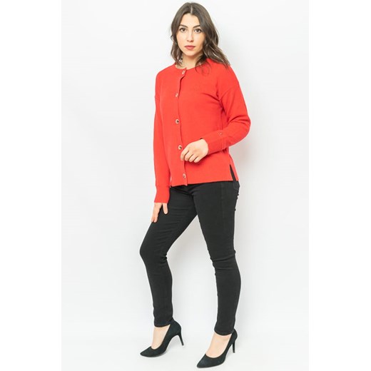 Sweter damski Tommy Hilfiger z okrągłym dekoltem z poliamidu czerwony casual 