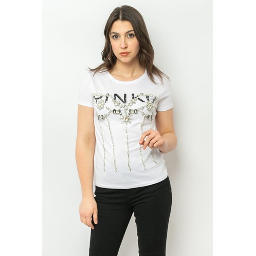 t-shirt damski pinko 1w114n a0d1 biały ze sklepu Royal Shop w kategorii Bluzki damskie - zdjęcie 166429100