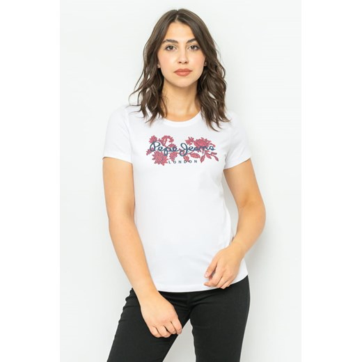 t-shirt damski pepe jeans pl505436 biały ze sklepu Royal Shop w kategorii Bluzki damskie - zdjęcie 166430311