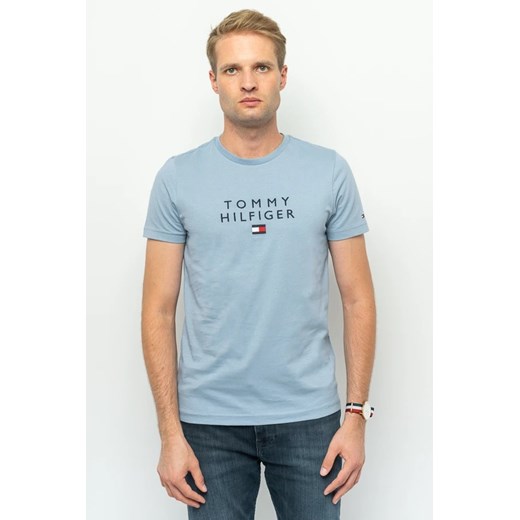 T-shirt męski niebieski Tommy Hilfiger z krótkimi rękawami 