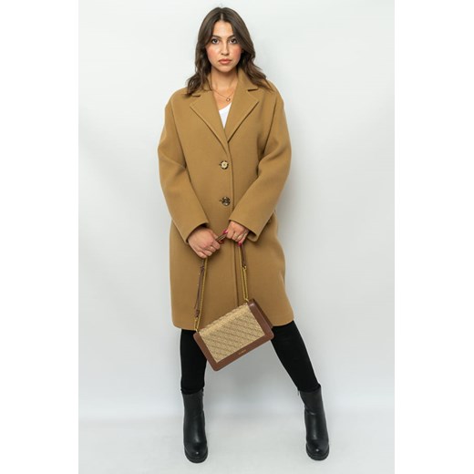 płaszcz damski pinko 101809 y7dy  brązowy ze sklepu Royal Shop w kategorii Płaszcze damskie - zdjęcie 166431653