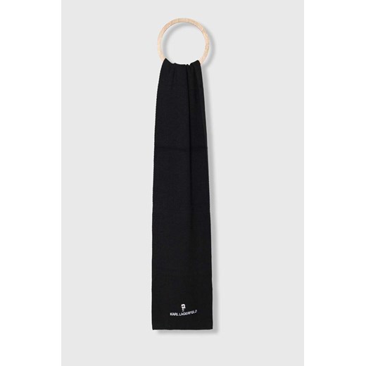 Karl Lagerfeld szalik z domieszką wełny kolor czarny z aplikacją ze sklepu ANSWEAR.com w kategorii Szaliki i chusty damskie - zdjęcie 166436963