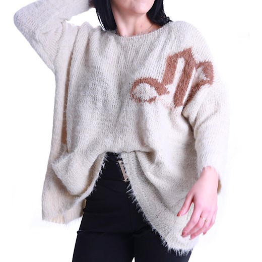 Oversizowy beżowy damski sweter Minouu /H UB716 L109/ ze sklepu Pantofelek24.pl w kategorii Swetry damskie - zdjęcie 166447341