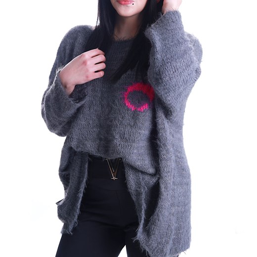 Oversizowy szary damski sweter Minouu /H UB715 L109/ ze sklepu Pantofelek24.pl w kategorii Swetry damskie - zdjęcie 166447342